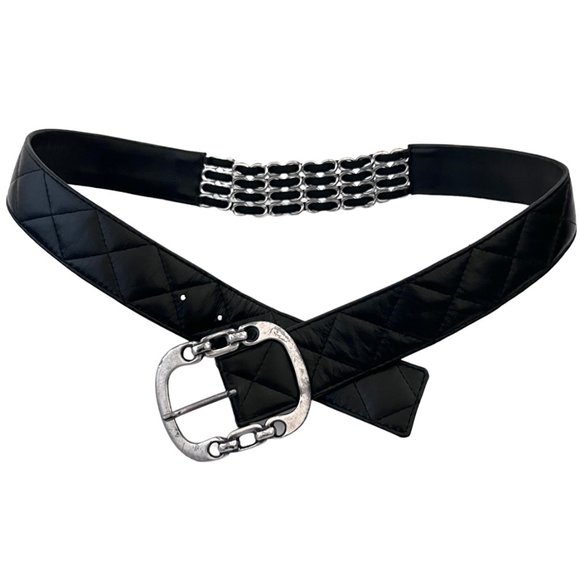 SUZI ROHER Black quilted leather belt w chain back L main image 7